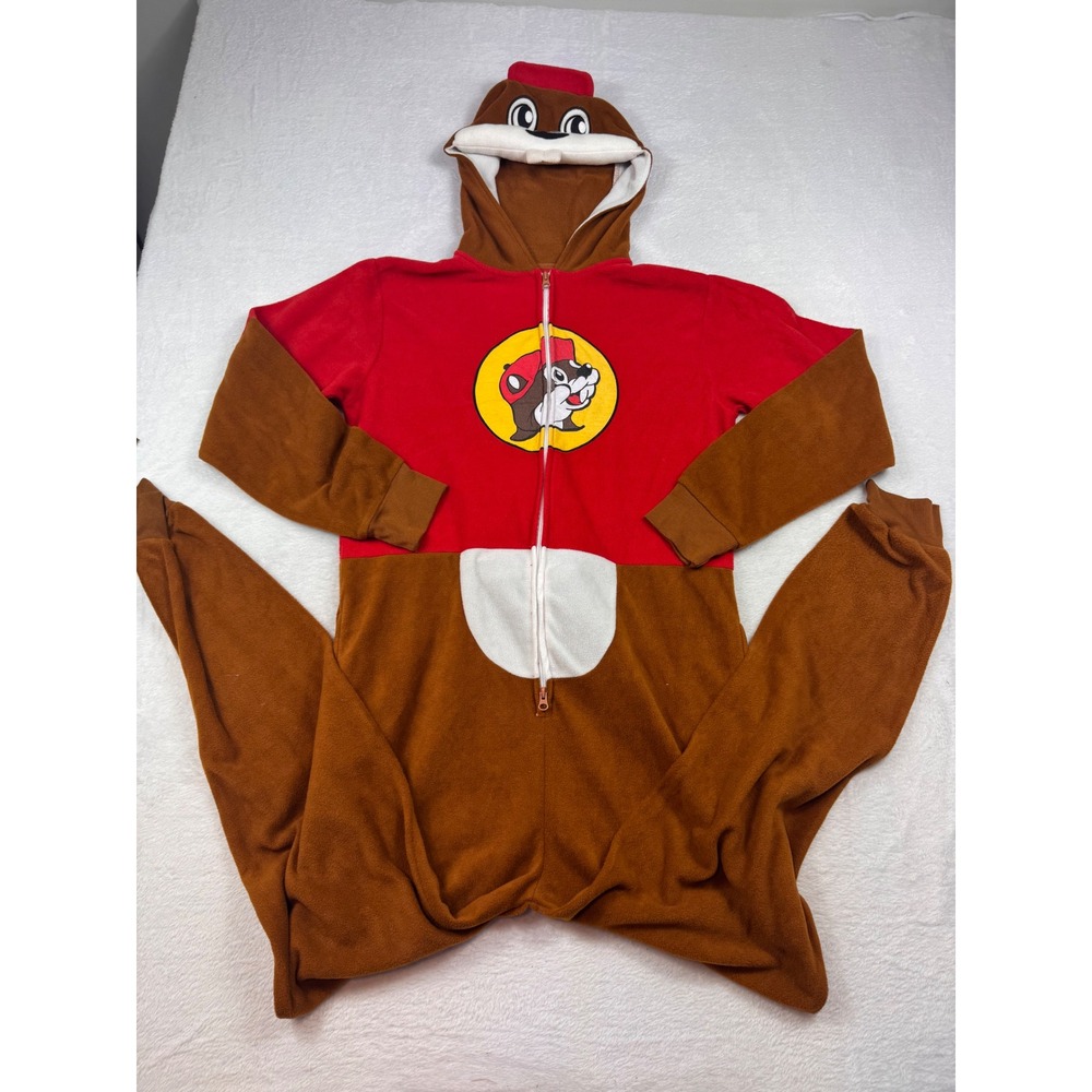 Buc-ee's Beaver Mascot Fleece Union Suit Pajamas Red Brown Sz S/M Adult Costume